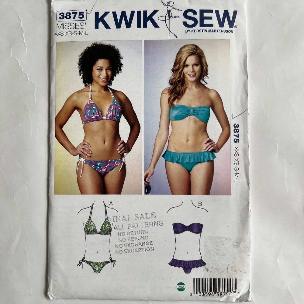 Kwik Sew 3875 Sewing Pattern Misses Bikini Tie Ruffle Bottoms  XXS - L Uncut